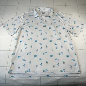 Straight Down Shirt Mens XXL White Blue Performance Polo Short Sleeve Collared